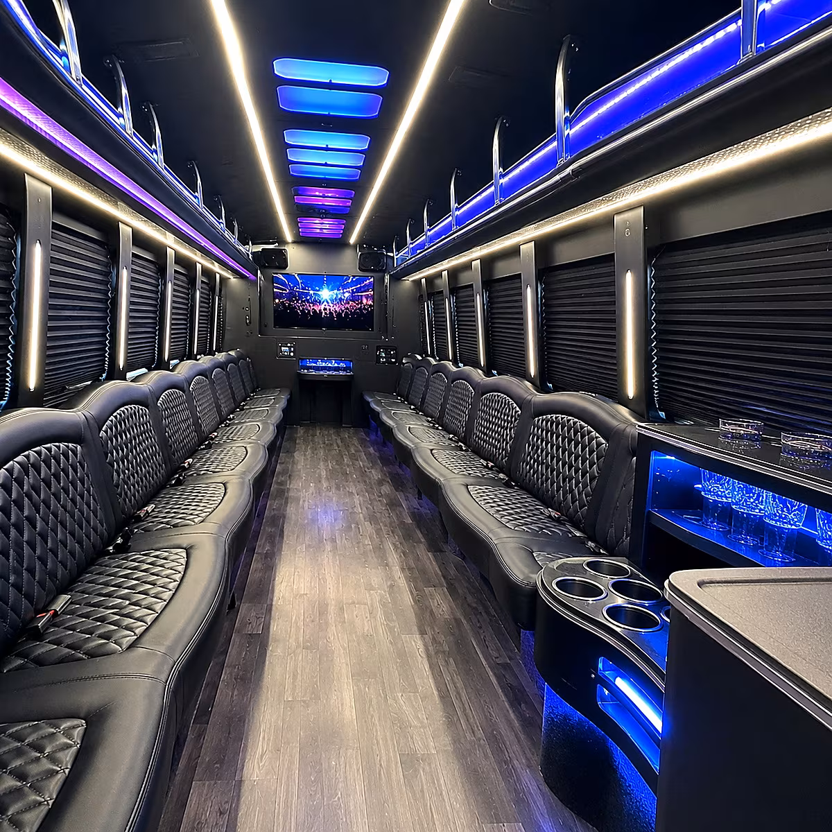 Detroit Sporting Event Transportation party bus interior