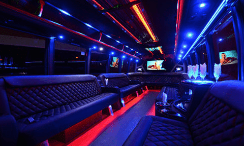 Saginaw 30 Passenger Party Bus Black Interior